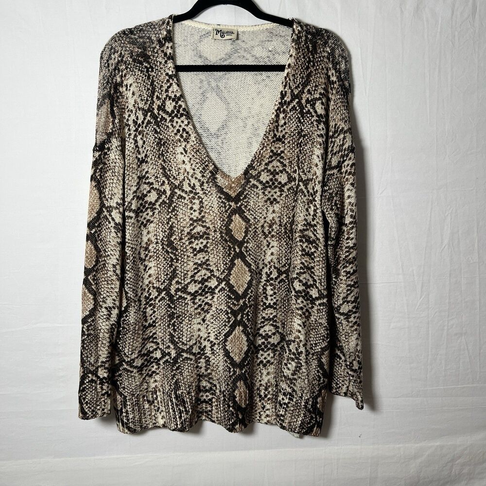 Show Me Your Mumu Hug Me Sweater Sz S Oversized V Neck  Python Snake Print Knit
